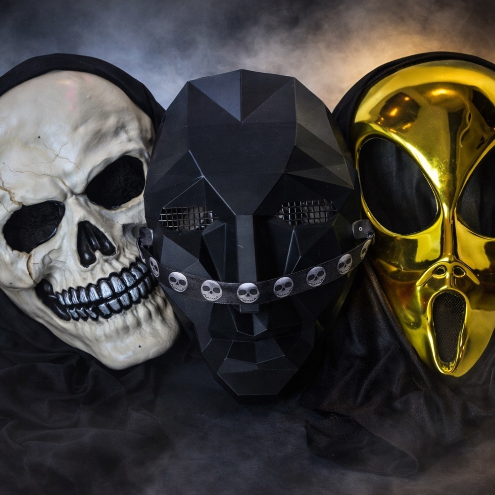 Halloween Mask Bundle Skull Gold Ghostface Black Cosplay Set